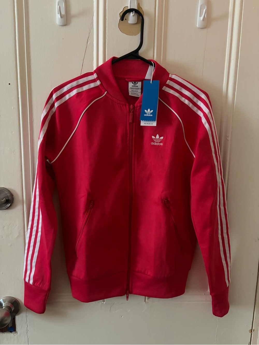 Adidas Pink Track Jacket with White Signature Stripes